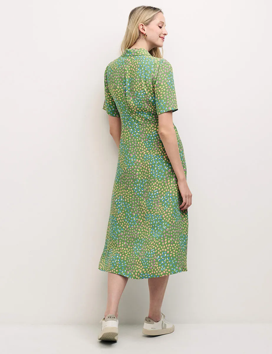 Green Spot Daisy Midi Shirt Dress