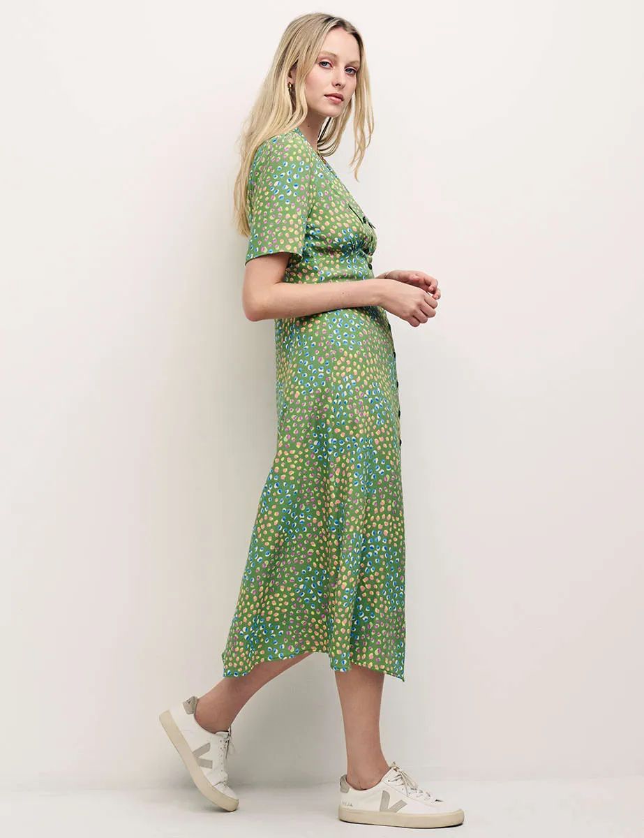 Green Spot Daisy Midi Shirt Dress