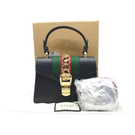 Gucci Top Handle Mini Sylvie Black Leather Shoulder Bag