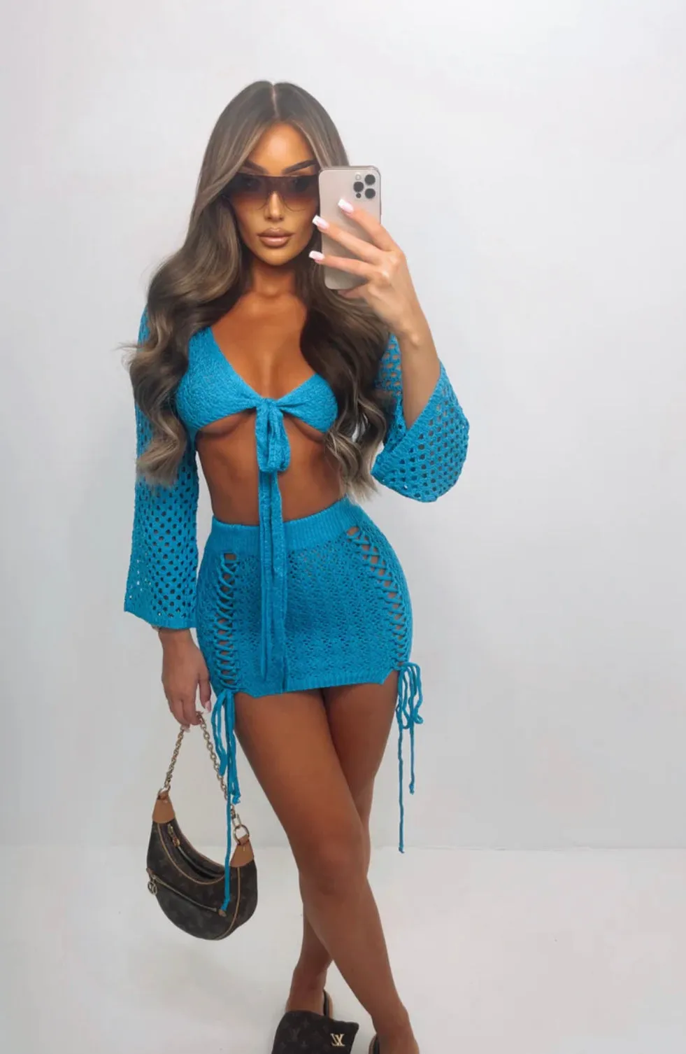 Heartless- Mia Crochet Two Piece Set Blue