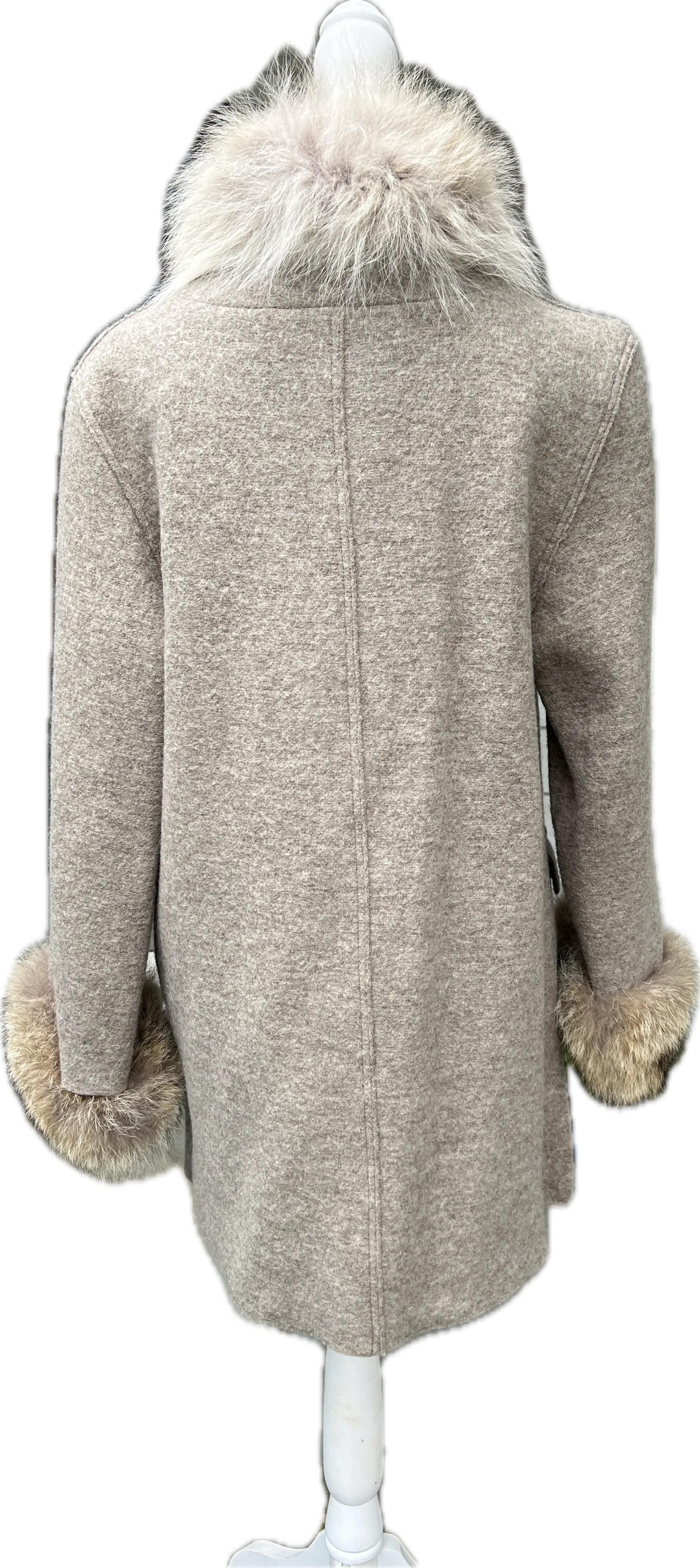 Hilary Radley Heather Beige Wool Coat with Fur Trim, 6