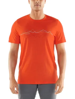 icebreaker Merino Men's 150 Tech Lite Short Sleeve Crewe  Mountain Line T-Shirt - Blue Carrot Red