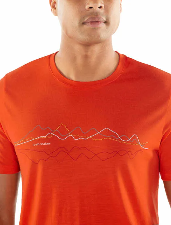 icebreaker Merino Men's 150 Tech Lite Short Sleeve Crewe  Mountain Line T-Shirt - Blue Carrot Red