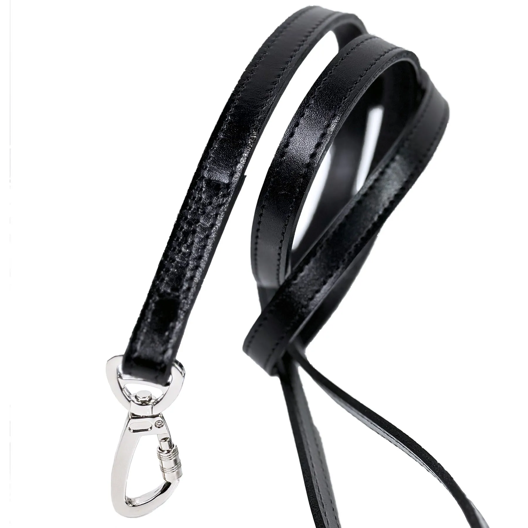 Italian Black Leather Dog Leash in Nickel