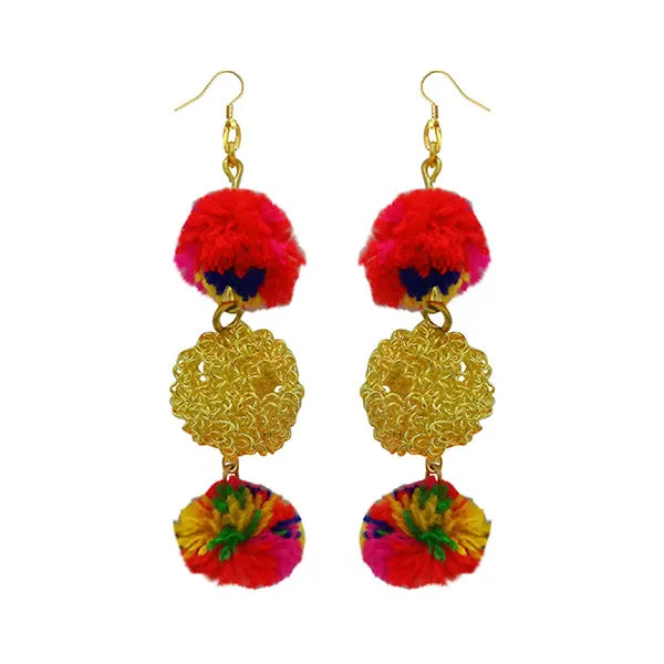 Jeweljunk Multicolor Pompom Thread Earrings