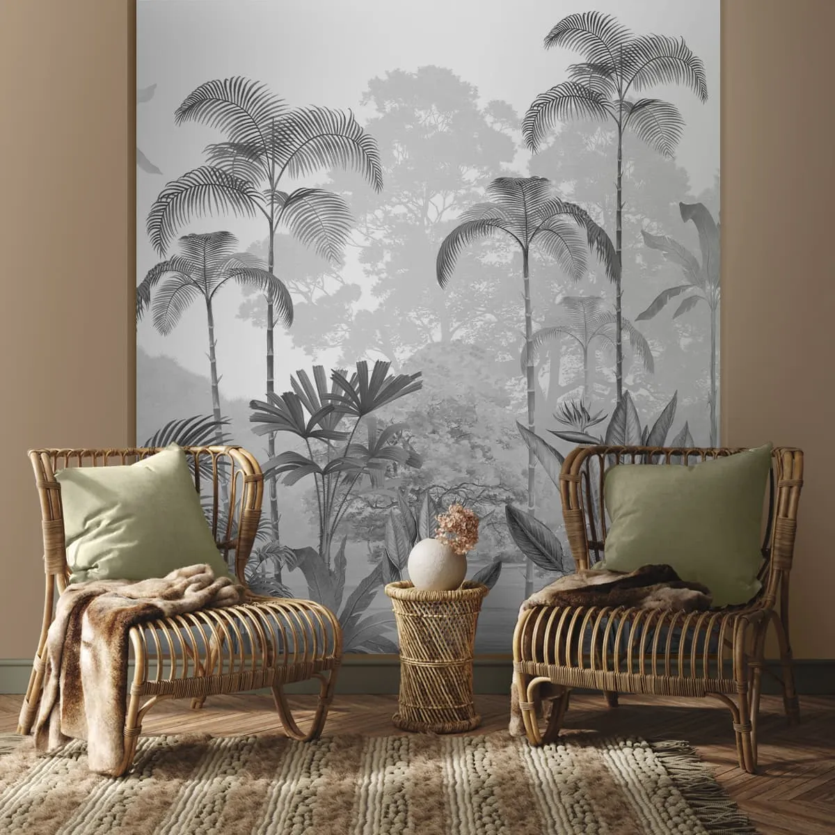 Kaira, Nature Theme Wallpaper for Rooms, Black & White, Customised