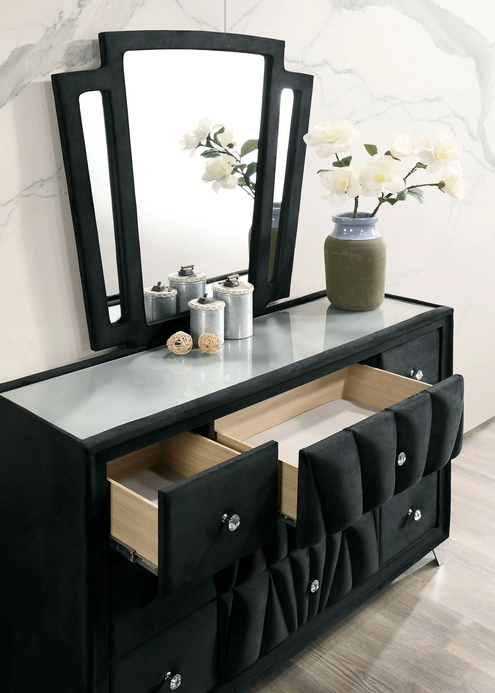 Kalivade Black Dresser and Mirror