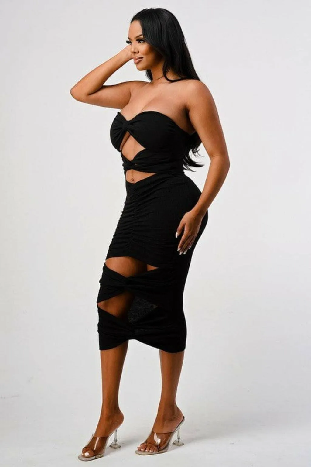 Katarina Snatched Tube Midi Dress - Black