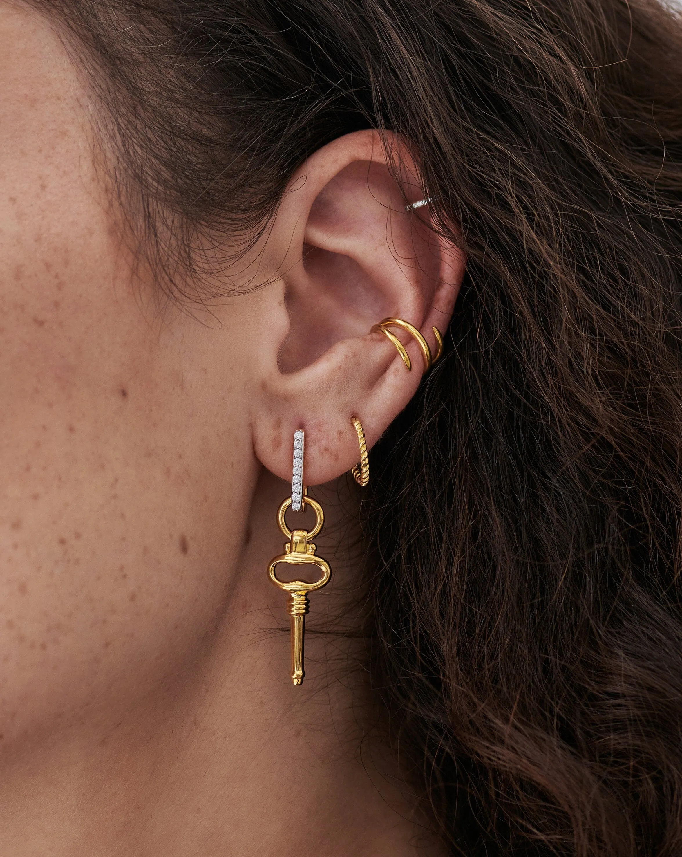 Key Single Pave Ovate Earring