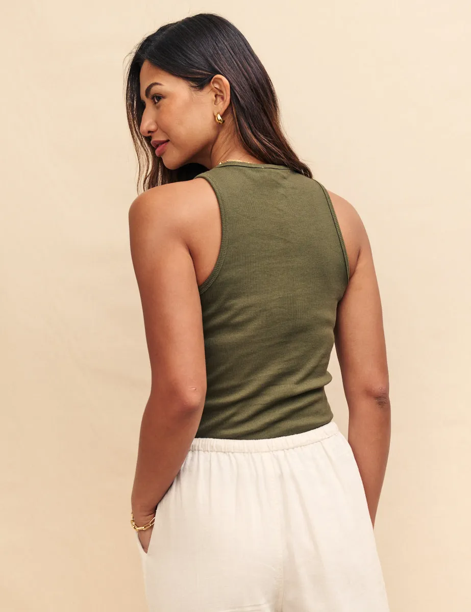 Khaki Green Racer Jersey Tank Top