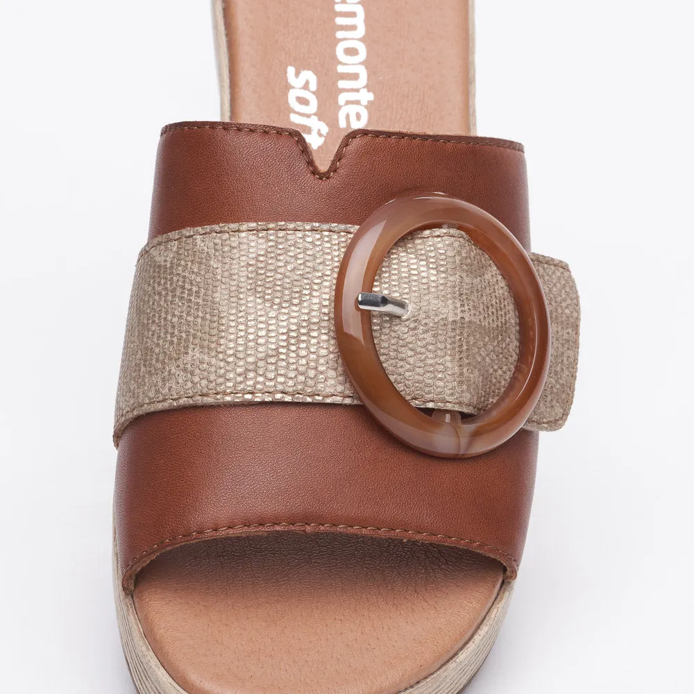 Ladies Remonte Slip On Mules Tan Oversized Buckle D0N53-24 sale