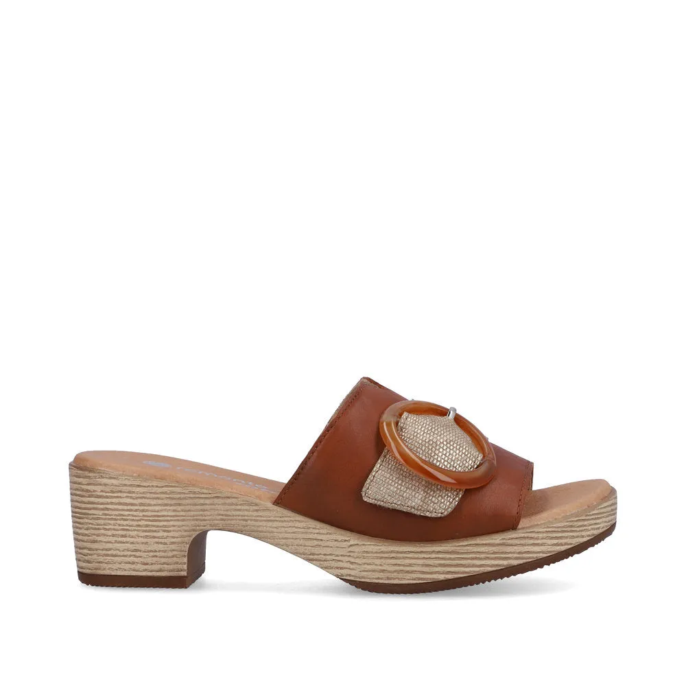 Ladies Remonte Slip On Mules Tan Oversized Buckle D0N53-24 sale