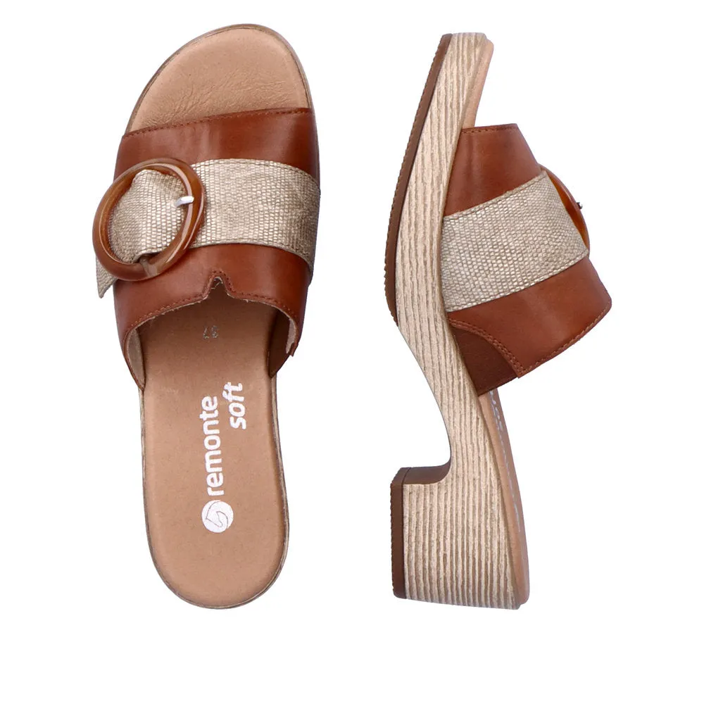 Ladies Remonte Slip On Mules Tan Oversized Buckle D0N53-24 sale