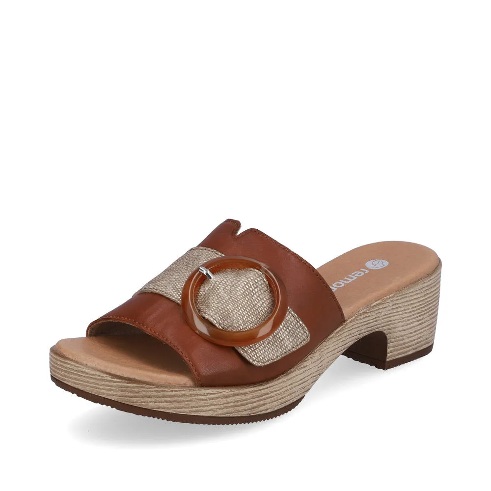 Ladies Remonte Slip On Mules Tan Oversized Buckle D0N53-24 sale