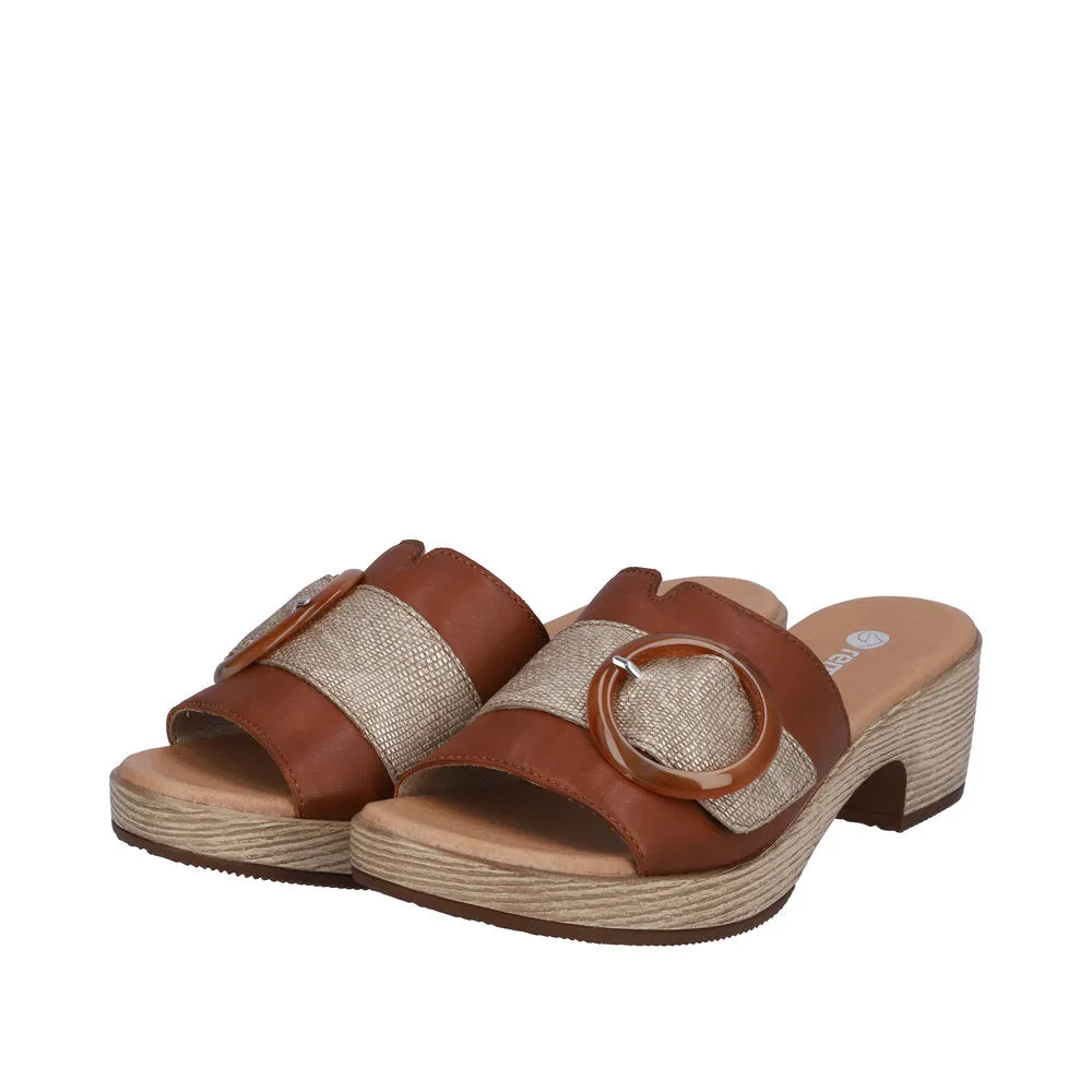 Ladies Remonte Slip On Mules Tan Oversized Buckle D0N53-24 sale