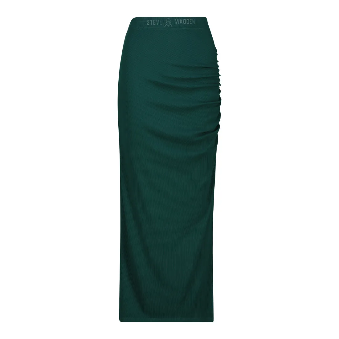 LAYLA DARK GREEN HIGH WAISTED RIB BODYCON MIDI SKIRT WITH TWIST