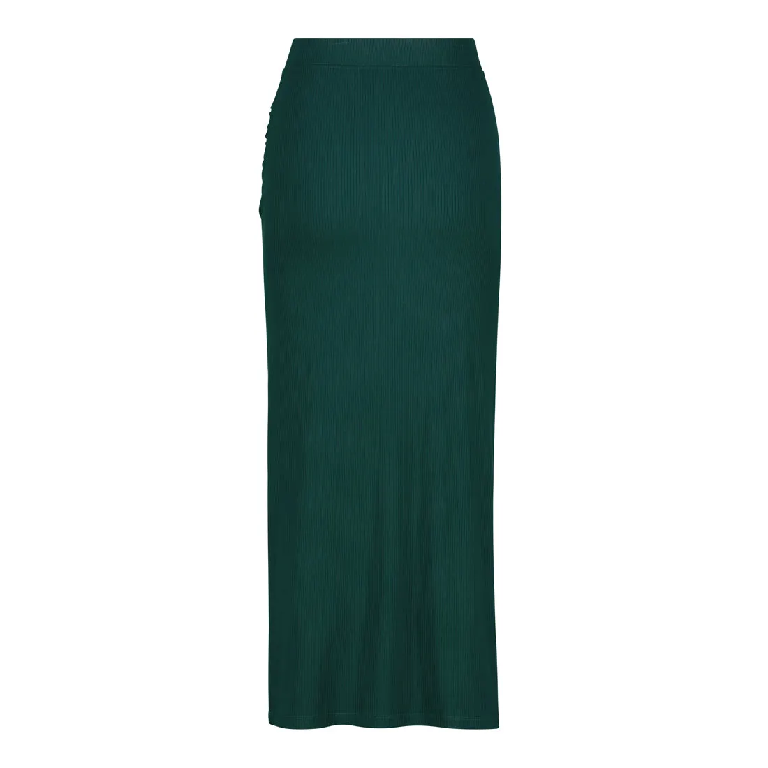 LAYLA DARK GREEN HIGH WAISTED RIB BODYCON MIDI SKIRT WITH TWIST