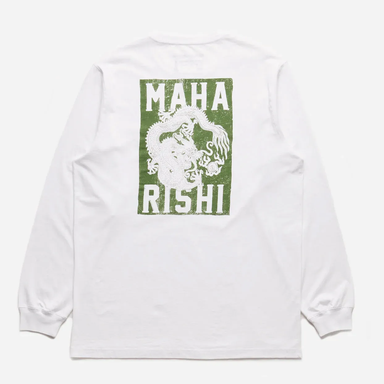 Maharishi Woodblock Dragon L/S T-Shirt White