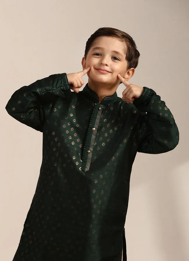 Manyavar Boys Forest Green Buta Printed Kurta Set