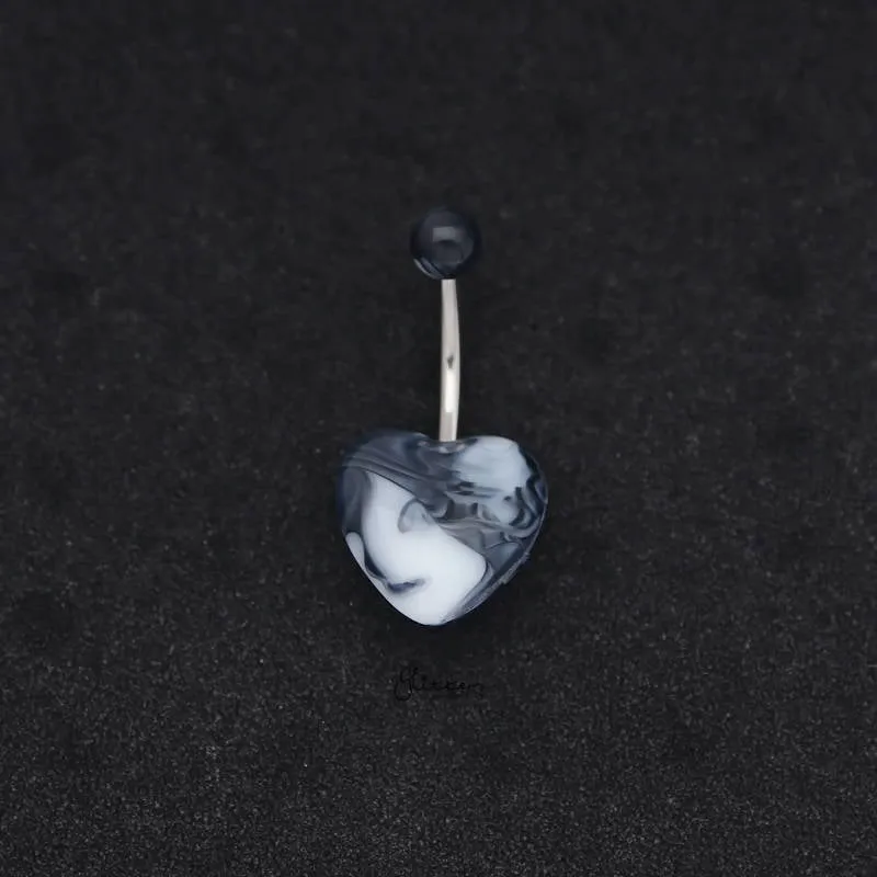 Marble Acrylic Heart Belly Button Navel Ring - Black