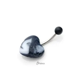 Marble Acrylic Heart Belly Button Navel Ring - Black