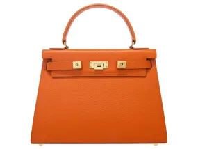 Maya Large Caribou Soft Grainy Print Calf Leather Handbag - Orange