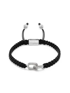 Men's Black String Bracelet with Silver Interlocking Rings