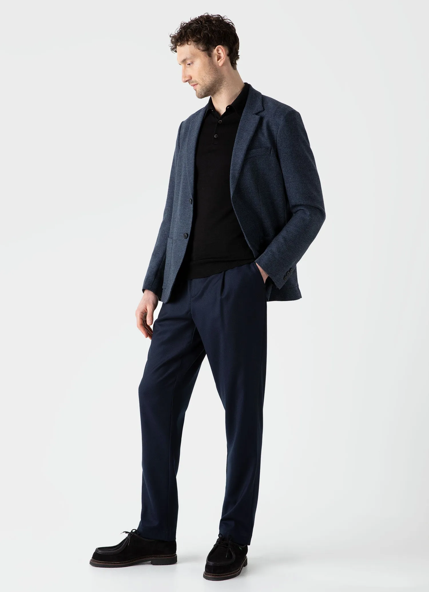 Men's Textured Wool Blazer in Blue Melange