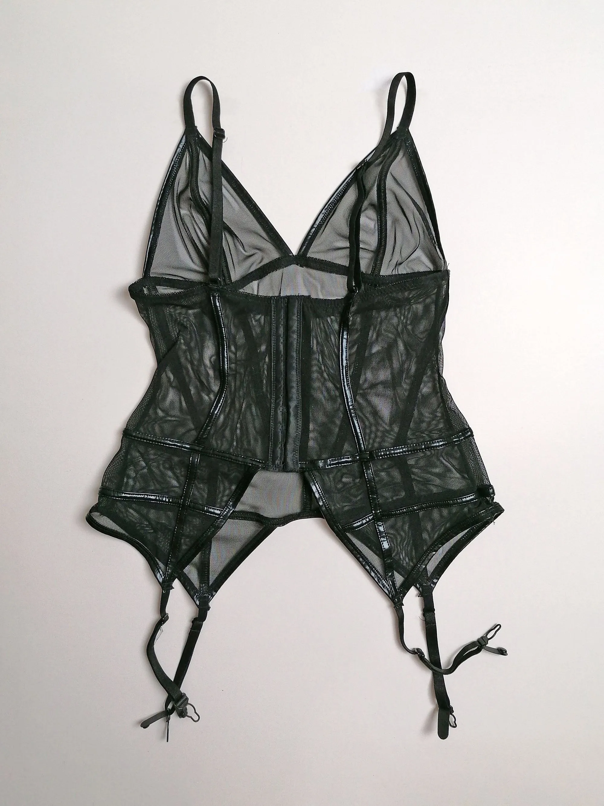 Mesh Corset Top and Thong Black Lingerie Set - size S-M