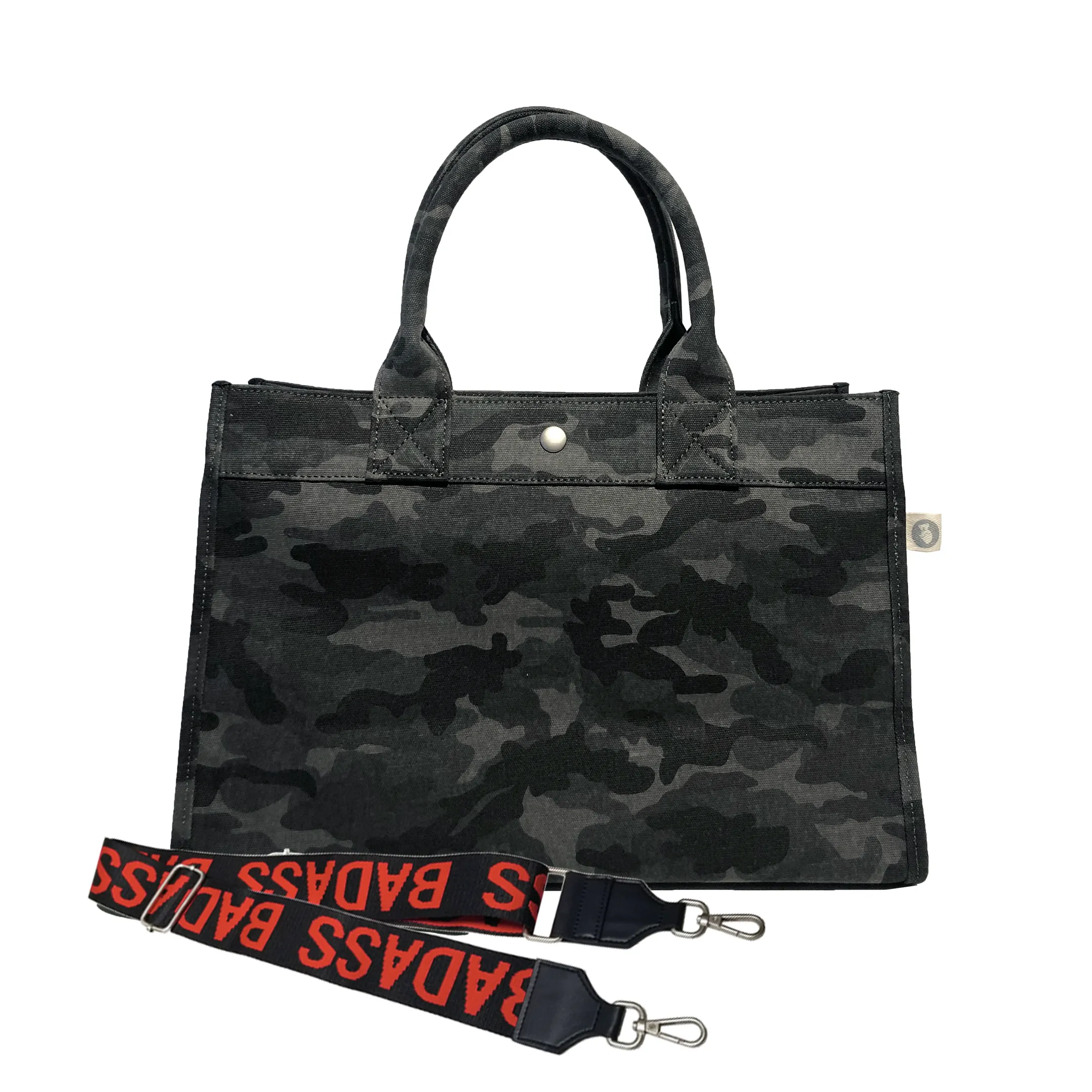 Midi East West Bag: Black Camouflage with Color Stripes