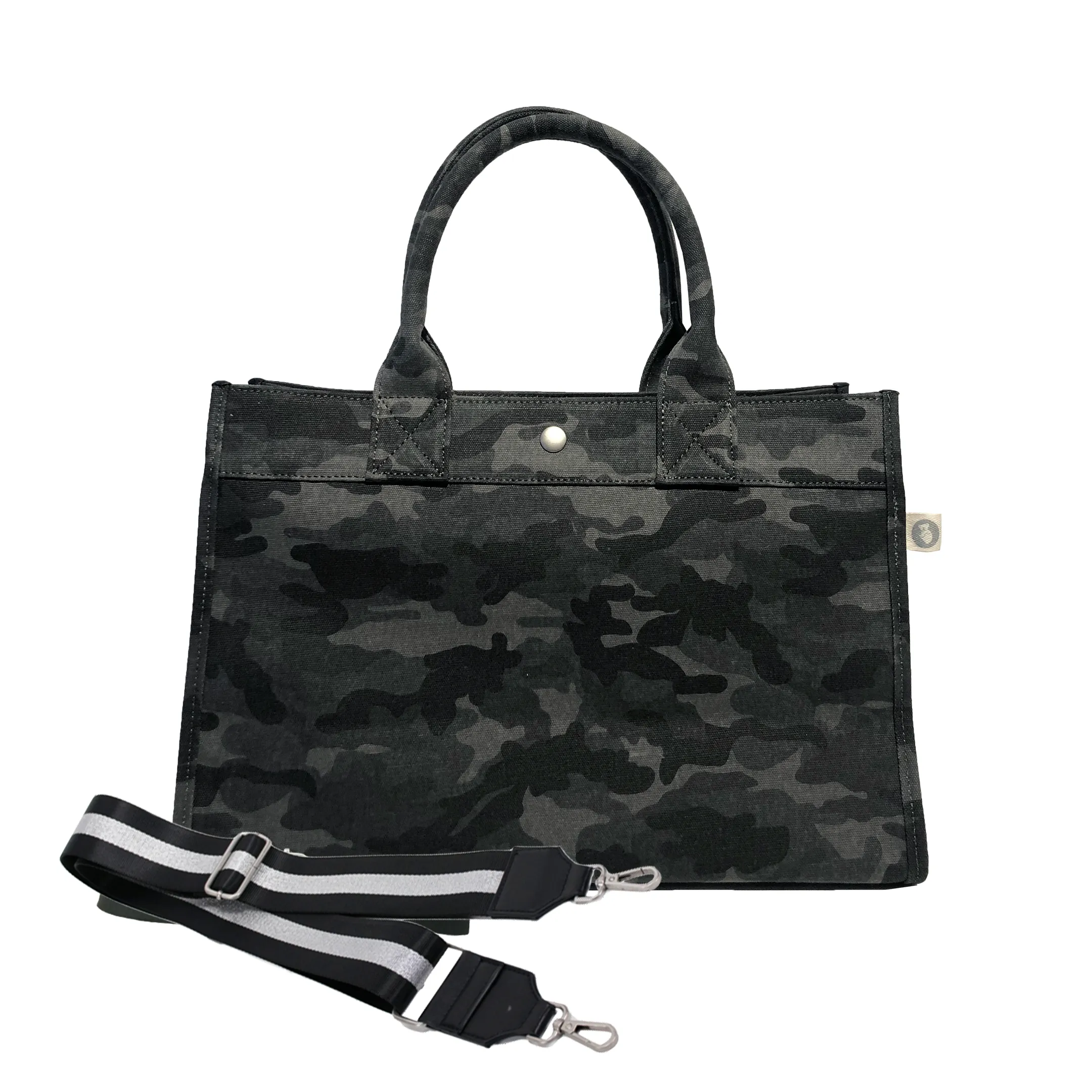 Midi East West Bag: Black Camouflage with Color Stripes