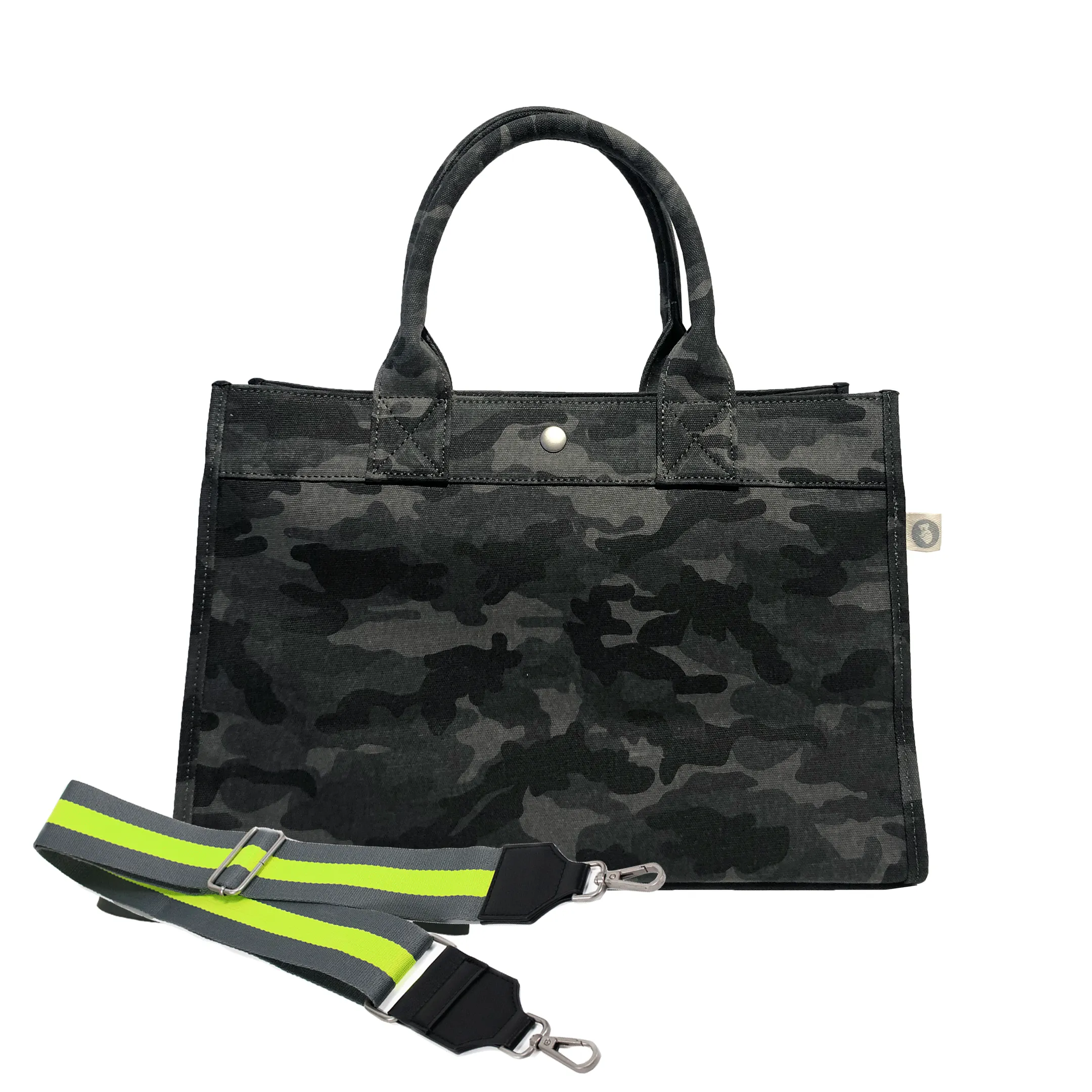 Midi East West Bag: Black Camouflage with Color Stripes