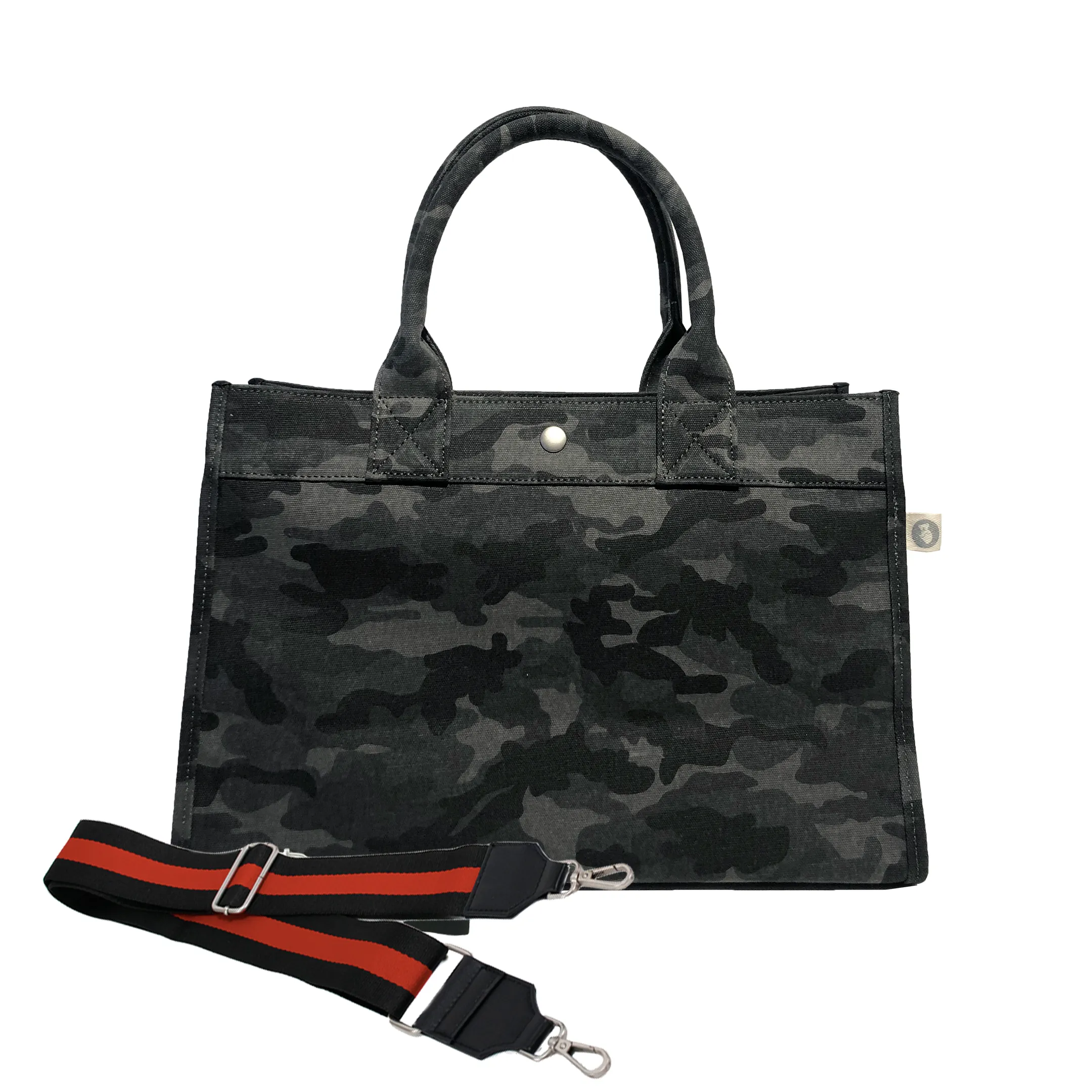 Midi East West Bag: Black Camouflage with Color Stripes