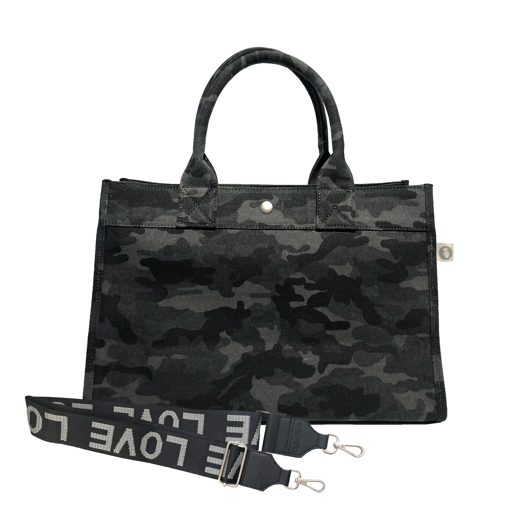 Midi East West Bag: Black Camouflage with Color Stripes