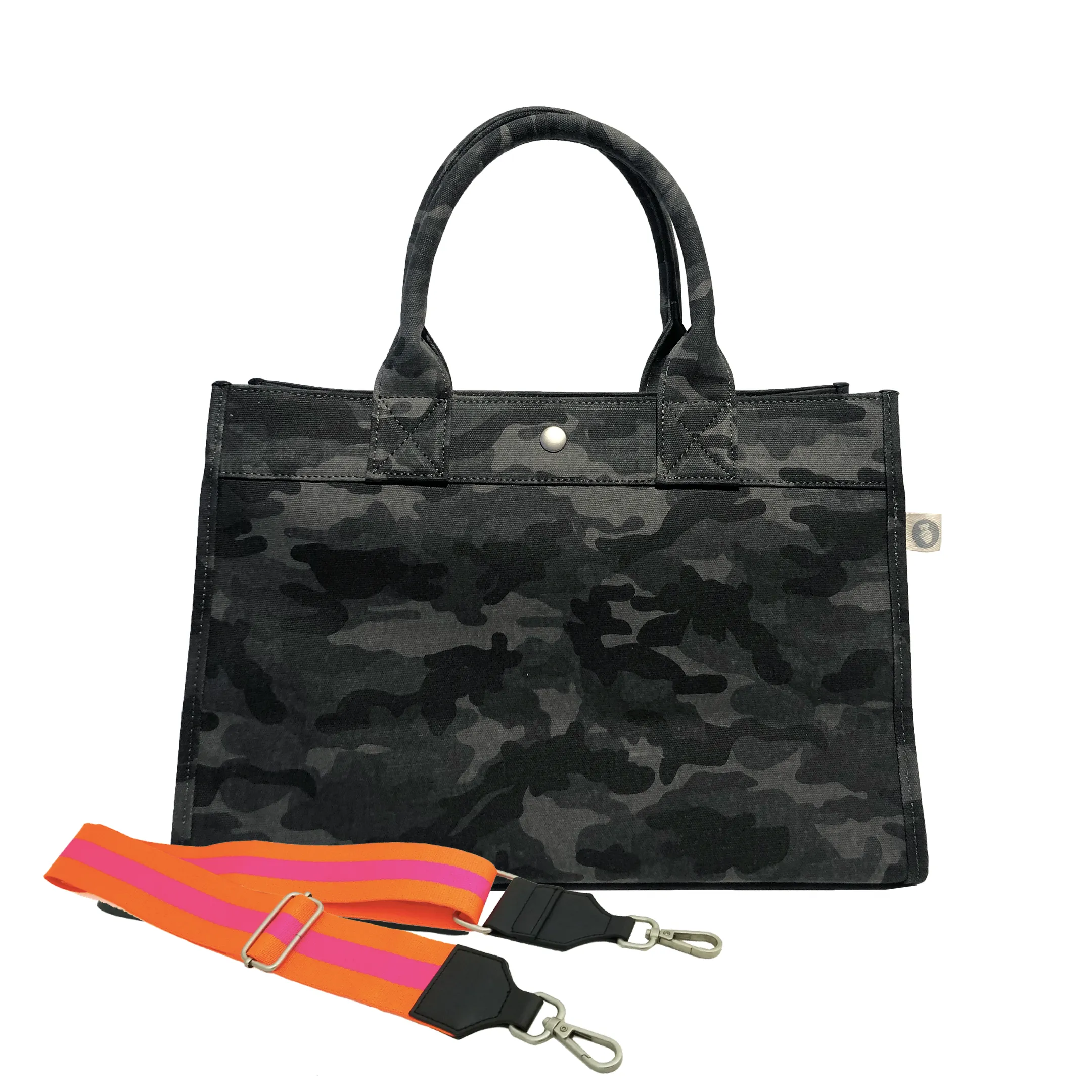 Midi East West Bag: Black Camouflage with Color Stripes