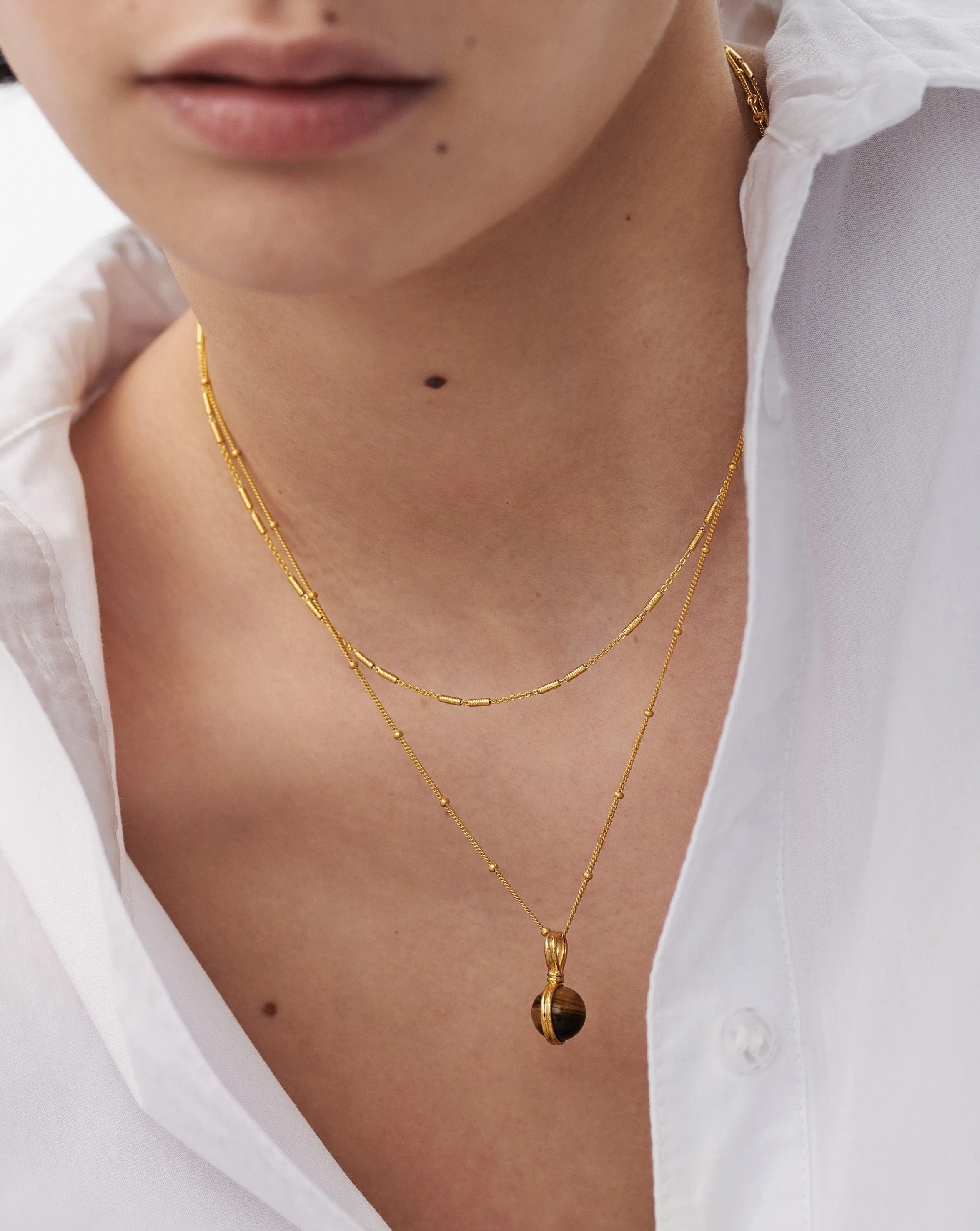 Mini Sphere Pendant Necklace | 18ct Gold Plated Vermeil/Tigers Eye