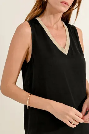 Molly Bracken V Neck Satin Tank Top in Black