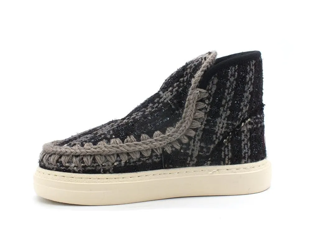 MOU Eskimo Sneaker Bold Textile Tartan Lurex Black White MU.FW411000K