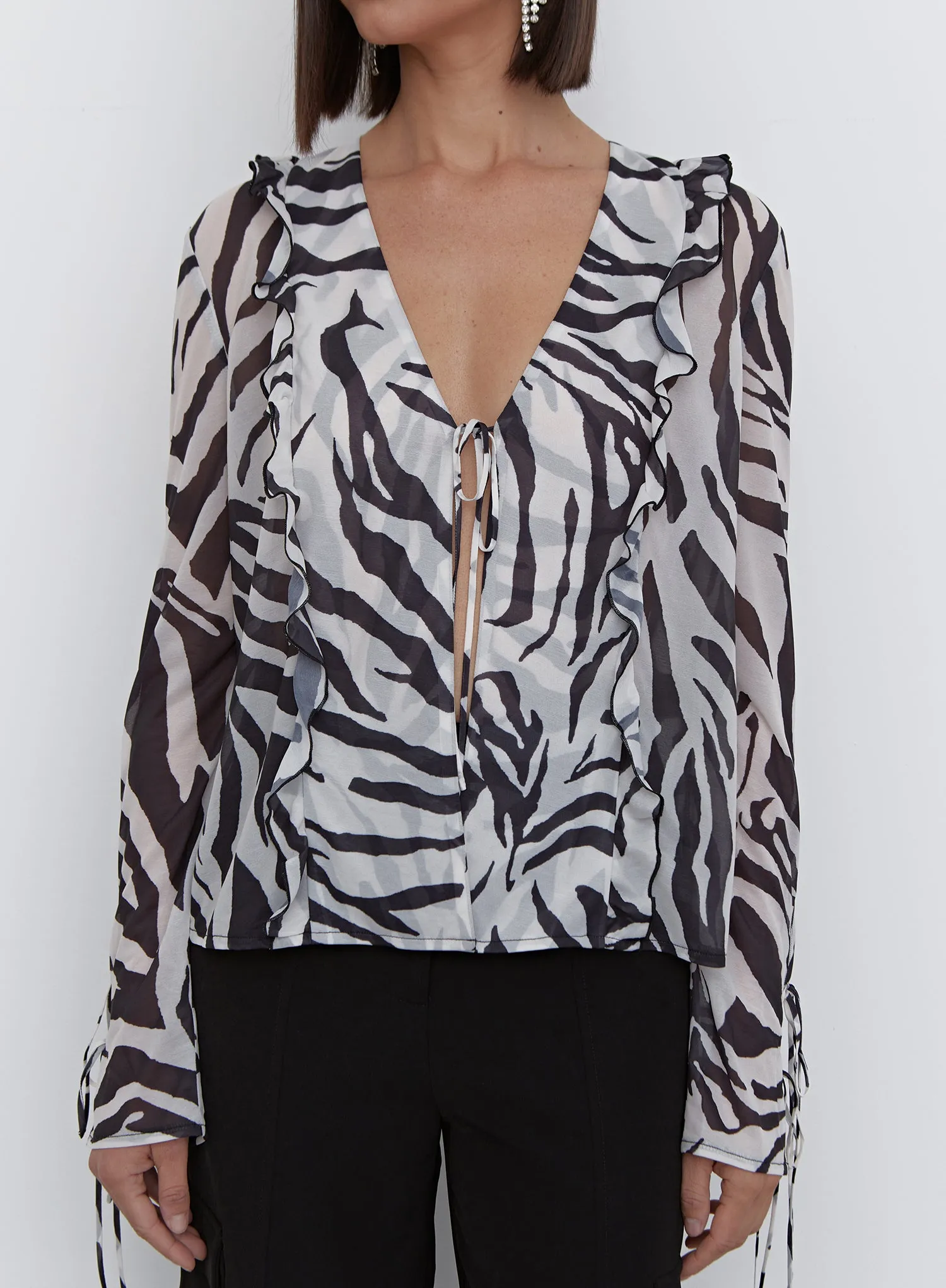 Multi Zebra Tie Front Blouse - Lacy