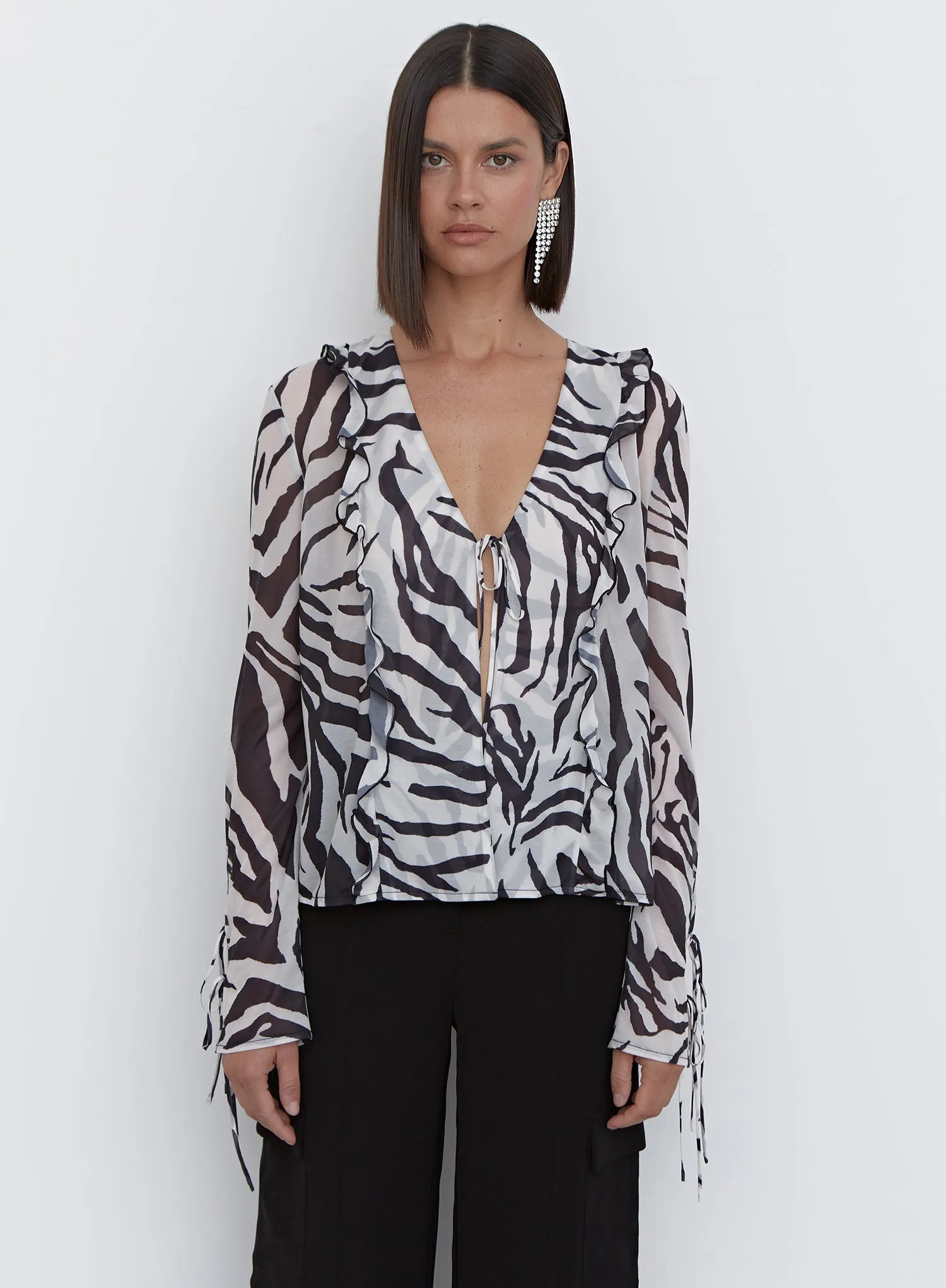 Multi Zebra Tie Front Blouse - Lacy