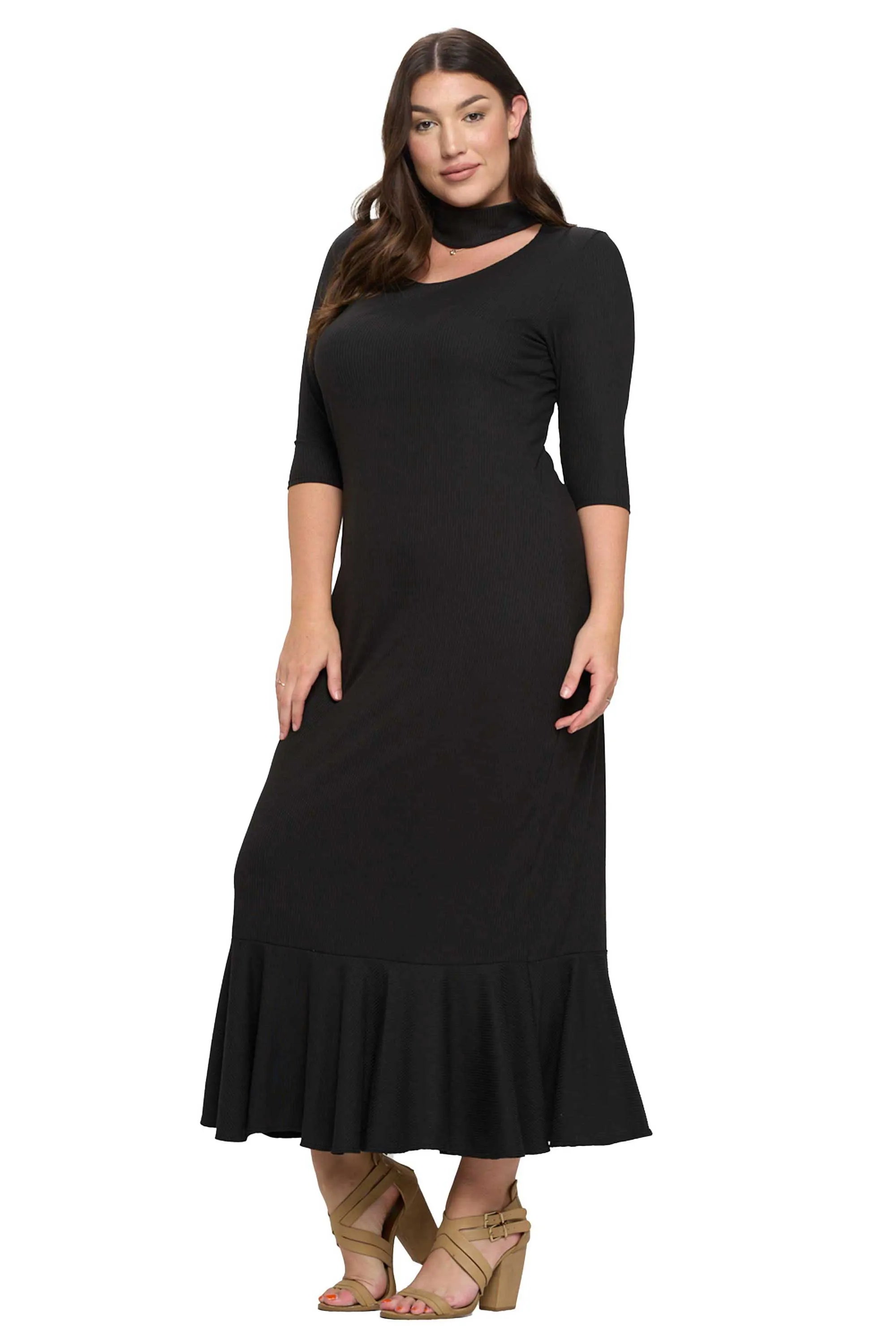 Nicole Turtle Neck Cutout Rib Dress