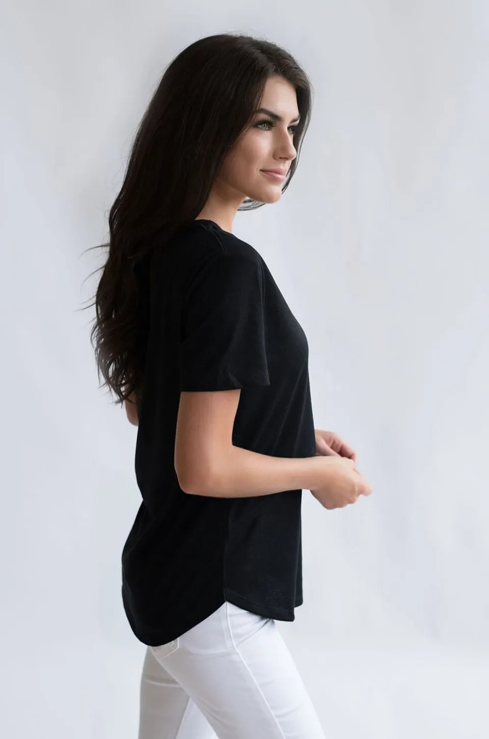 Nursing T-shirt With Asymmetrical Flap - Black