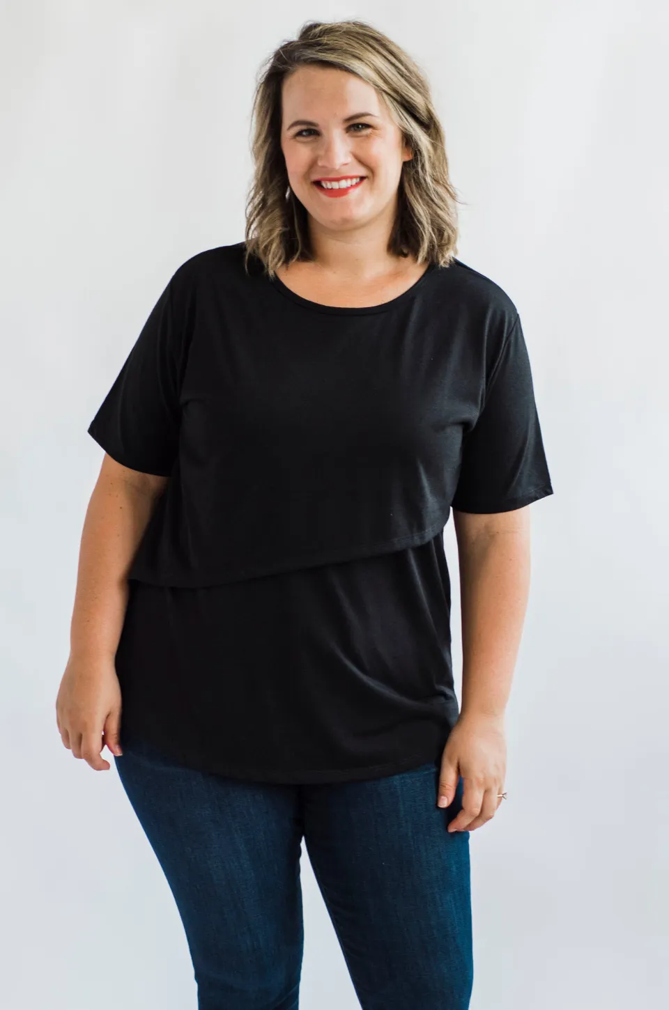 Nursing T-shirt With Asymmetrical Flap - Black