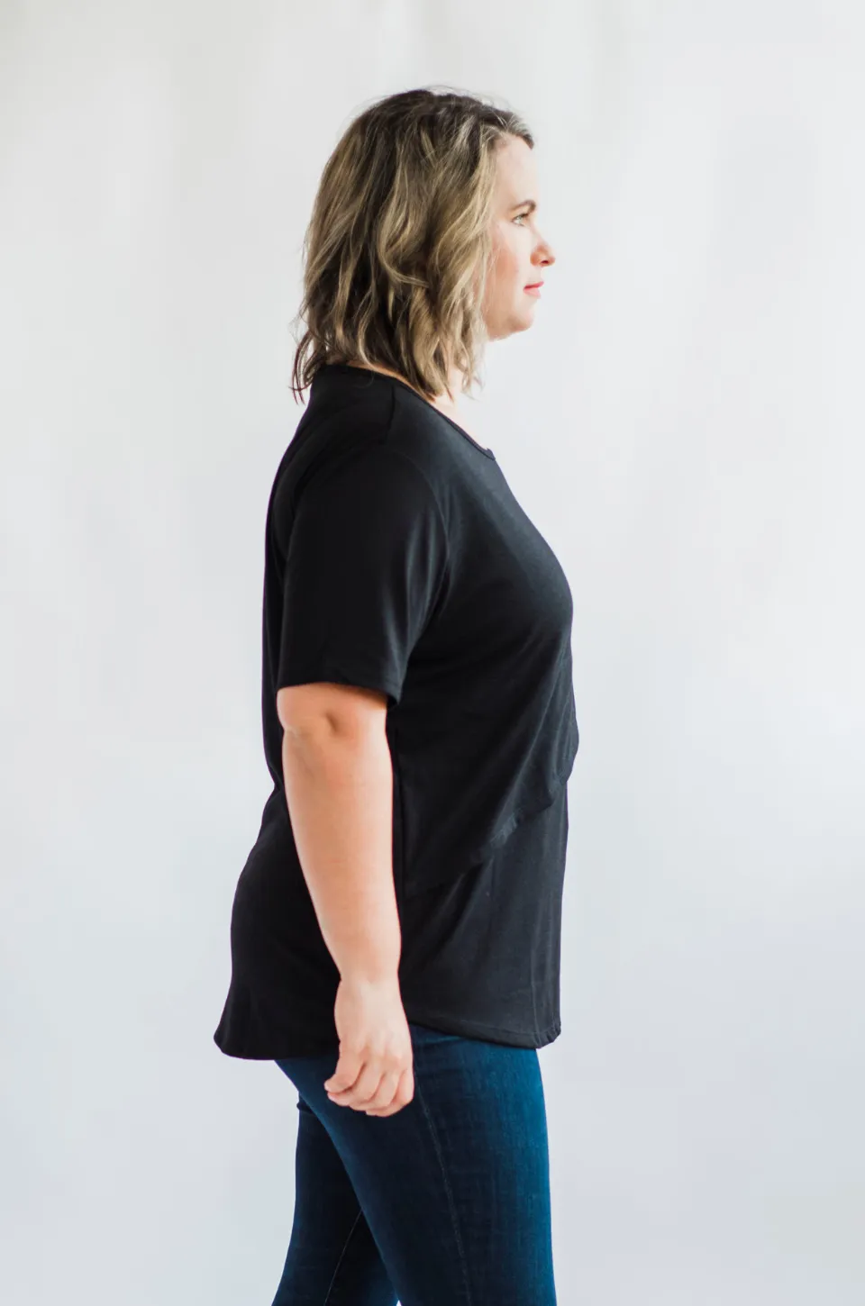 Nursing T-shirt With Asymmetrical Flap - Black