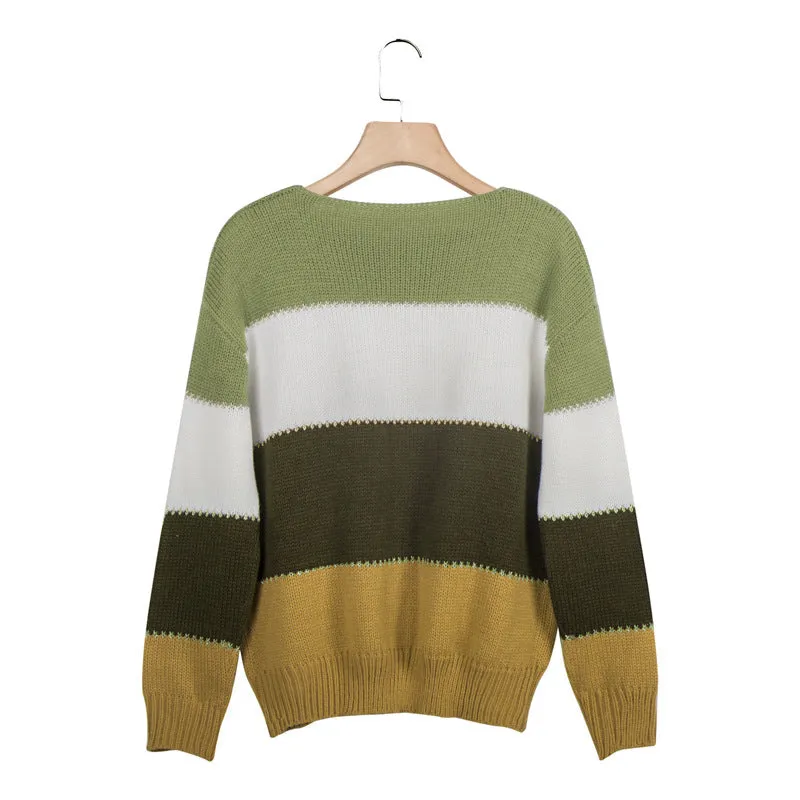 Oversized Comfy Cute Striped Fall Pullover Sweaters For women