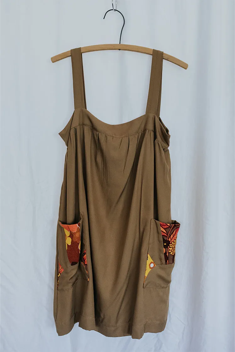 Patch Pocket Trapeze Dress - Russet Brown