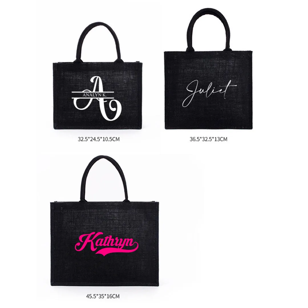 Personalized Black Jute Bag