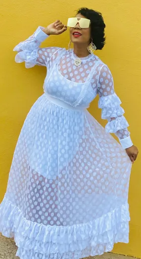 Polka Dot Sheer Maxi Dress( White)