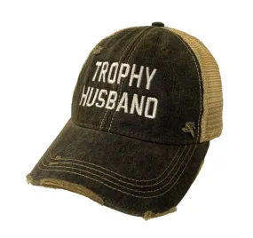 "Trophy Husband" Retro Brand Mudwashed Distressed Mesh Adj. Snapback Hat Cap