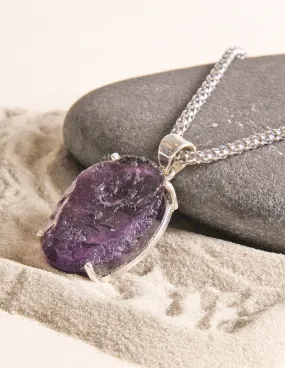 Raw Amethyst Oval Gemstone Pendant